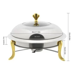 Matuppvärmare-Rund värmeskål, rostfritt stål, 28 cm innermått, 3L kapacitet,Silver