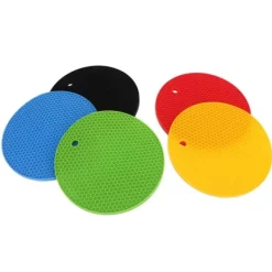 Karottunderlägg-Runda silikonunderläggsmattor - 5-pack, 7 tum, värmebeständiga grytlappar (gul/svart/röd/blå/grön)