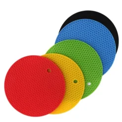 Karottunderlägg-Runda silikonunderläggsmattor - 5-pack, 7 tum, värmebeständiga grytlappar (gul/svart/röd/blå/grön)