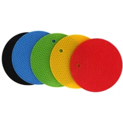 Karottunderlägg-Runda silikonunderläggsmattor - 5-pack, 7 tum, värmebeständiga grytlappar (gul/svart/röd/blå/grön)