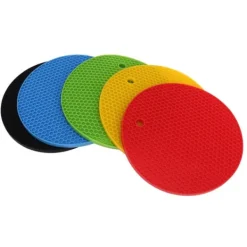 Karottunderlägg-Runda silikonunderläggsmattor - 5-pack, 7 tum, värmebeständiga grytlappar (gul/svart/röd/blå/grön)