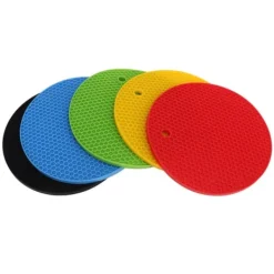 Karottunderlägg-Runda silikonunderläggsmattor - 5-pack, 7 tum, värmebeständiga grytlappar (gul/svart/röd/blå/grön)