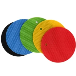 Karottunderlägg-Runda silikonunderläggsmattor - 5-pack, 7 tum, värmebeständiga grytlappar (gul/svart/röd/blå/grön)