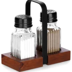 Salt- & Pepparströare-Salt- och pepparkar med stativ, 3 stycken.