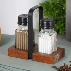 Salt- & Pepparströare-Salt- och pepparkar med stativ, 3 stycken.