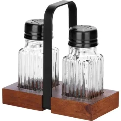 Salt- & Pepparströare-Salt- och pepparkar med stativ, 3 stycken.