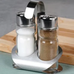 Salt- & Pepparströare-Salt- och pepparkar med stativ, 3 stycken.