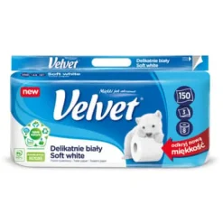 Sammetsmjukt vitt toalettpapper 8 rullar, 3 lager