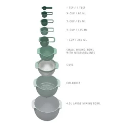 Joseph Joseph Vispskålar & Bunkar-Sats med blandskålar - - Nest™ 9 Plus - 9 delar - Grön - Modern design