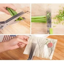 Kökssaxar-Sax, örtsax med 5 blad, kökssax för flera ändamål Örtsax, blad i rostfritt stål, med rengöringskam