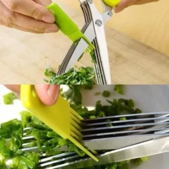 Kökssaxar-Sax, örtsax med 5 blad, kökssax för flera ändamål Örtsax, blad i rostfritt stål, med rengöringskam