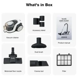 Säckarfria släpvagnsdammsugare VacniQ, lättvikt för mattor och hårda golv, retraherbar sladd, 899 W