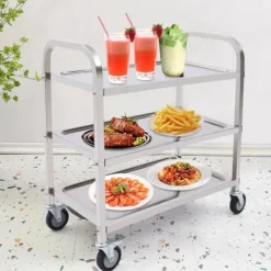 Tillbehör För Matservering-Serveringsvagn - Rostfritt stål - 3 våningar - Med hjul - För restaurang, kök och hotell