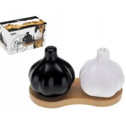 Set med 2 kryddburkar i porslin med bambubotten BONA vit svart