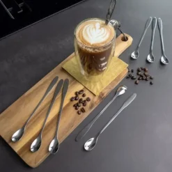 Set med 12 långa skedar i rostfritt stål - Längd 18,9 cm - För Latte Macchiato, cocktails, desserter och mycket mer