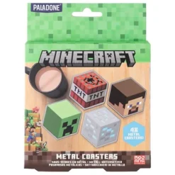 Set med 4 underlägg i metall Minecraft - Paladone - Steve, Creeper, Diamantmalm, TNT-block
