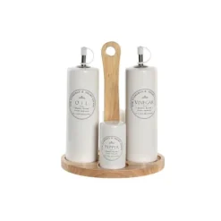 Olje- & Vinägerbehållare-Set med olja och vinäger DKD Home Decor Vit Trä Stengods 18 x 15 x 22 cm