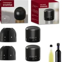 Flaskstopp & Flaskförslutare-Set om 4 vinflaskpropp, champagnepropp, vinflaskpropp med lås- och upplåsningsfunktion A161