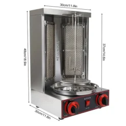 Grillugnar & Ugnar Med Roterande Stekspett-Shawarma-maskin, 3000 W, 2-brännars LPG-donergrill, roterande uppvärmning för krispigt och saftigt kött, svart