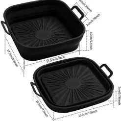 Fritöser-Silikon fritös liners Set - 8 tum fyrkantig, förtjockad & vikbar, luktfri - svart