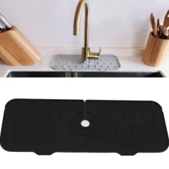Mattor & Galler Till Diskhoar-Silikon Kranmatta BPA-fri Återanvändbar Hållbar Stänksäker Silikon Handfat Dräneringsdyna för kök Badrum Svart