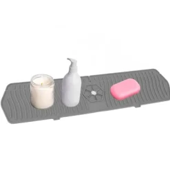 Mattor & Galler Till Diskhoar-Silikonkranskydd Köksdiskskydd Silikonkranhandtag Droppfångare Svamphållare Matta 61CM Stor Storlek Grå