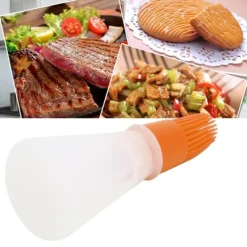 Olje- & Vinägerbehållare-Silikonoljeborste med oljeflaska Högtemperaturbeständig borste Oljekontrollborste för kök Orange