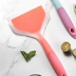 Silikonpannkakor Spade Flexibel Plattbottnad Bred Spatel Turner Genomskinlig Orange