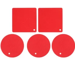 Karottunderlägg-Silikonunderläggsmattor - halkfria värmebeständiga varma kuddar för kök - 5 st röd fyrkantig & rund honeycomb