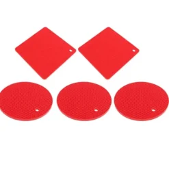 Karottunderlägg-Silikonunderläggsmattor - halkfria värmebeständiga varma kuddar för kök - 5 st röd fyrkantig & rund honeycomb