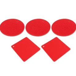 Karottunderlägg-Silikonunderläggsmattor - halkfria värmebeständiga varma kuddar för kök - 5 st röd fyrkantig & rund honeycomb