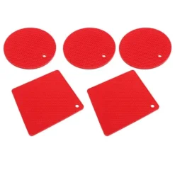 Karottunderlägg-Silikonunderläggsmattor - halkfria värmebeständiga varma kuddar för kök - 5 st röd fyrkantig & rund honeycomb