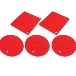 Karottunderlägg-Silikonunderläggsmattor - halkfria värmebeständiga varma kuddar för kök - 5 st röd fyrkantig & rund honeycomb