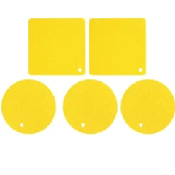 Silikonunderläggsmattor - halksäkra värmebeständiga värmekuddar för kök - 5 st Gul honeycomb fyrkantig och rund