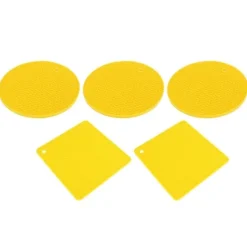 Silikonunderläggsmattor - halksäkra värmebeständiga värmekuddar för kök - 5 st Gul honeycomb fyrkantig och rund