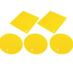 Silikonunderläggsmattor - halksäkra värmebeständiga värmekuddar för kök - 5 st Gul honeycomb fyrkantig och rund