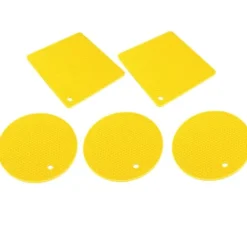 Silikonunderläggsmattor - halksäkra värmebeständiga värmekuddar för kök - 5 st Gul honeycomb fyrkantig och rund