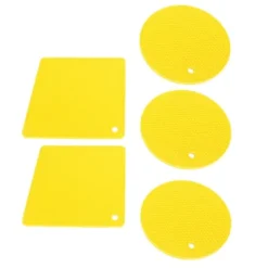 Silikonunderläggsmattor - halksäkra värmebeständiga värmekuddar för kök - 5 st Gul honeycomb fyrkantig och rund