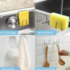 Köksorganiserare-Självhäftande Krok Hållare för Disksvamp Rostfritt Stål