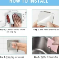 Köksorganiserare-Självhäftande Krok Hållare för Disksvamp Rostfritt Stål Svart