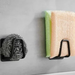 Köksorganiserare-Självhäftande Krok Hållare för Disksvamp Rostfritt Stål Svart