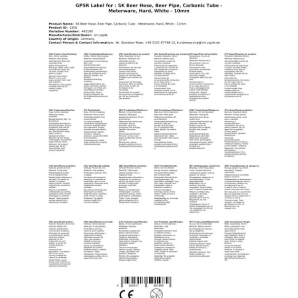 SK ölslang, öllinje, kolsyreslang - säljs per meter - hård - vit - 10mm