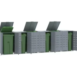 Skjul för sopkärl med lock - Förvaring för 6 platser | Färg: Grå | Storlek: 414x79x117 cm