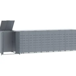 Skjul för sopkärl med lock - Förvaring för 6 platser | Färg: Grå | Storlek: 414x79x117 cm