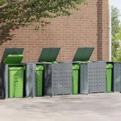 Skjul för sopkärl med lock - Förvaring för 6 platser | Färg: Grå | Storlek: 414x79x117 cm