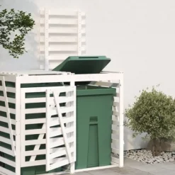 Tillbehör Till Avfallshantering-Skjulförlängning för sopkärl - Vit massiv furu | Färg: Vit | Storlek: Anpassningsbar