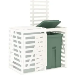 Tillbehör Till Avfallshantering-Skjulförlängning för sopkärl - Vit massiv furu | Färg: Vit | Storlek: Anpassningsbar