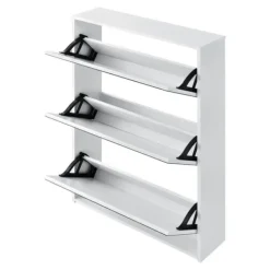 [en.casa] Kläd- & Garderobsförvaring-Skoskåp med 3 lådor och spegel plats för 9 par skor vit