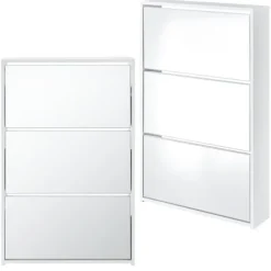 [en.casa] Kläd- & Garderobsförvaring-Skoskåp med 3 lådor och spegel plats för 9 par skor vit