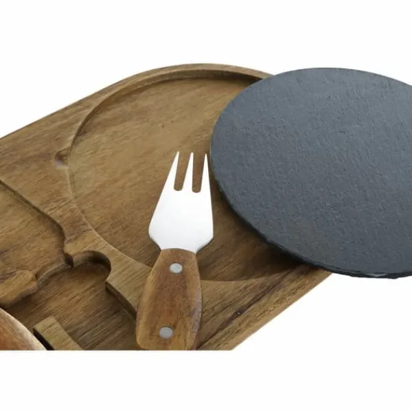 Serveringsfat & Skålar-Skärbräda DKD Home Decor Rostfritt stål Skiffer Akaciaträ (32 x 20 x 1.5 cm) (4 x 15 x 1,5 cm) (3 pcs)